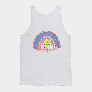 Bright colored Rainbow Spring Colors Flowers cross Tank Top